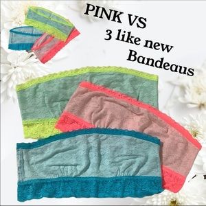 208. 3 VIctoria’s Secret Pink Bandeaus with Boned Sides L NWOT